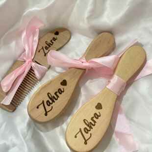 Personalized Baby Wooden Hair Brush and Comb Set of 3,Custom