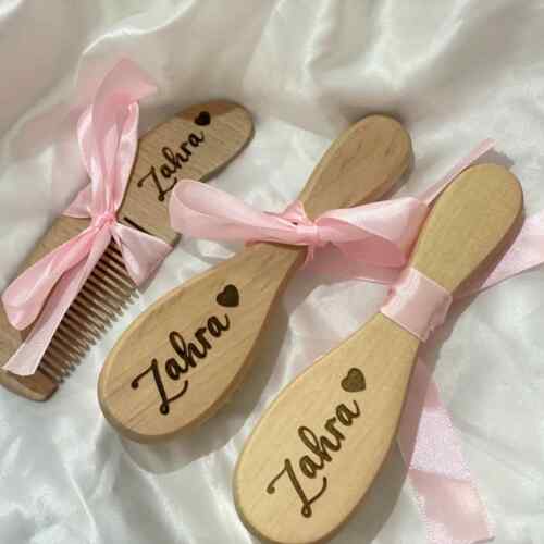 Personalized Baby Wooden Hair Brush and Comb Set of 3,Custom