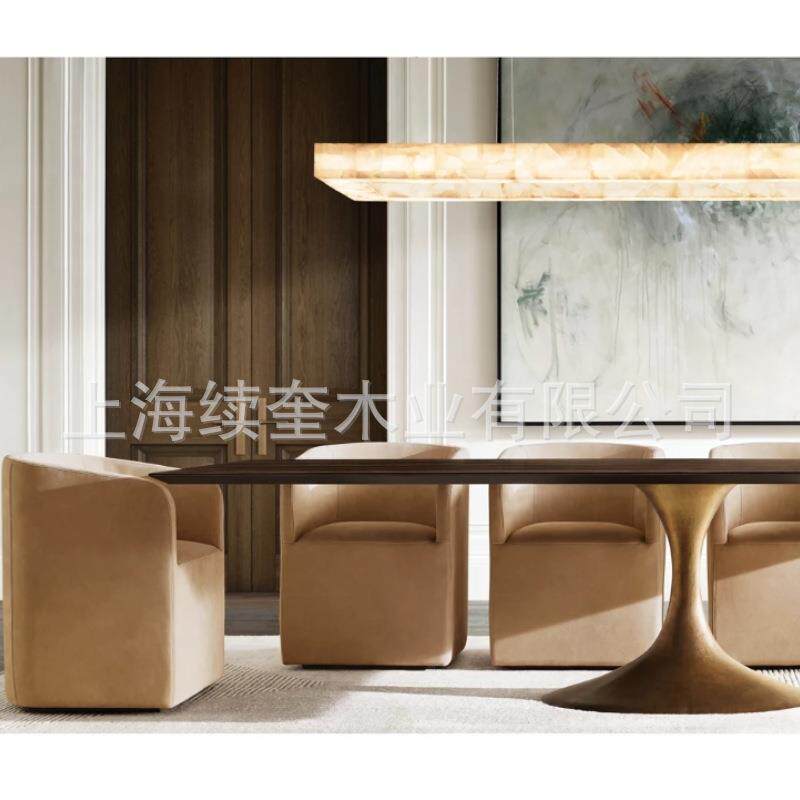 RH简约金属实木长方形餐桌椅组合家用餐厅家具酒店亚马逊出口工厂