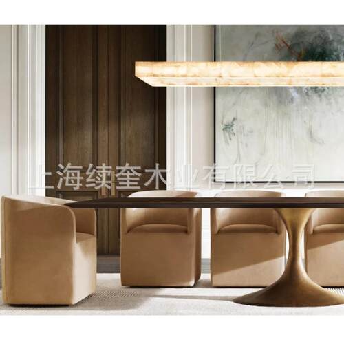RH简约金属实木长方形餐桌椅组合家用餐厅家具酒店亚马逊出口工厂