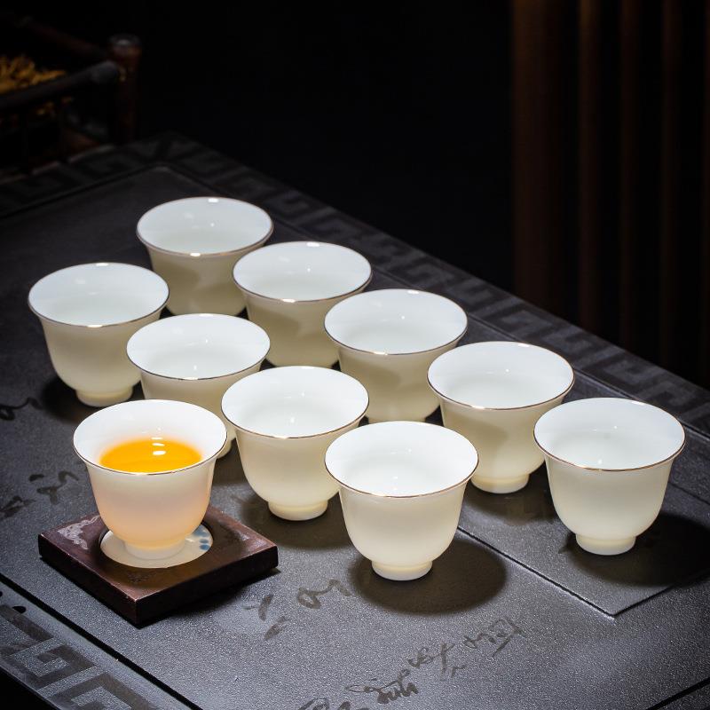 家用羊脂玉白瓷茶杯10只陶瓷功夫小茶杯6只装喝茶杯泡茶待客
