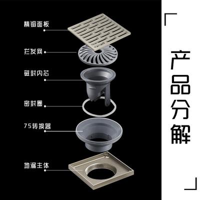 长方地漏加防臭12X12cm卫生形间淋房浴室专用12X12条加重厚地浴漏