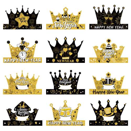 跨境新款新年Happy New Year装饰场景纸质帽子拍照道具派对用品