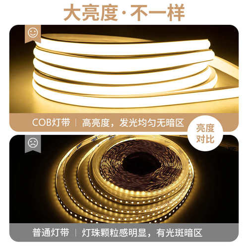 led灯带220v客厅家用吊顶自粘cob灯带户外超亮摆摊氛围防水灯条