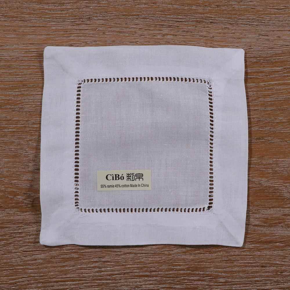N030-6: 苎麻棉材质白色手工抽纱鸡尾酒餐巾15*15cm