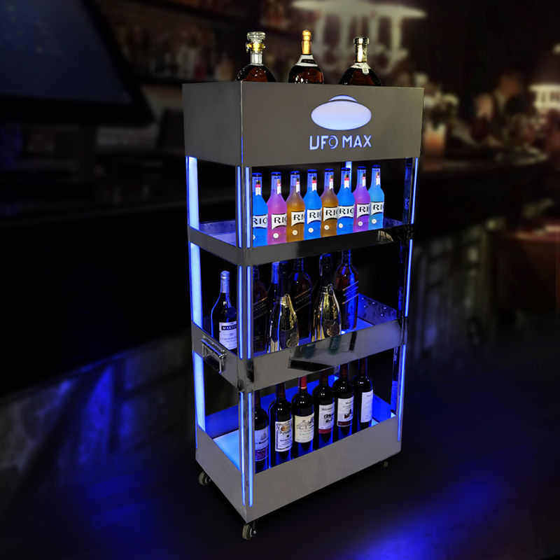 移动不锈钢红酒酒吧酒柜ktv架酒发光展示洋酒香槟陈列柜用品双层