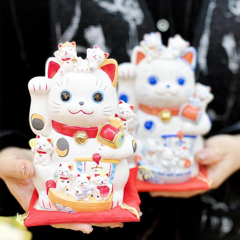 乐喵 进口昭峰七福神陶瓷猫日式创意家居收银台装饰摆件招财猫