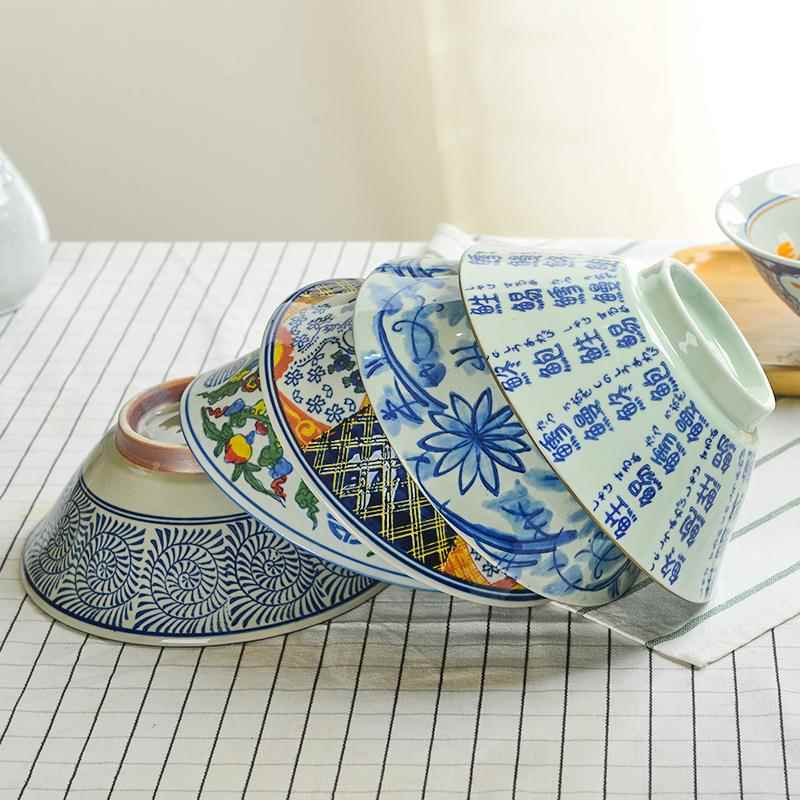 三分烧日式大碗餐厅酒店喇叭碗大容量8寸釉下彩商用陶瓷面碗