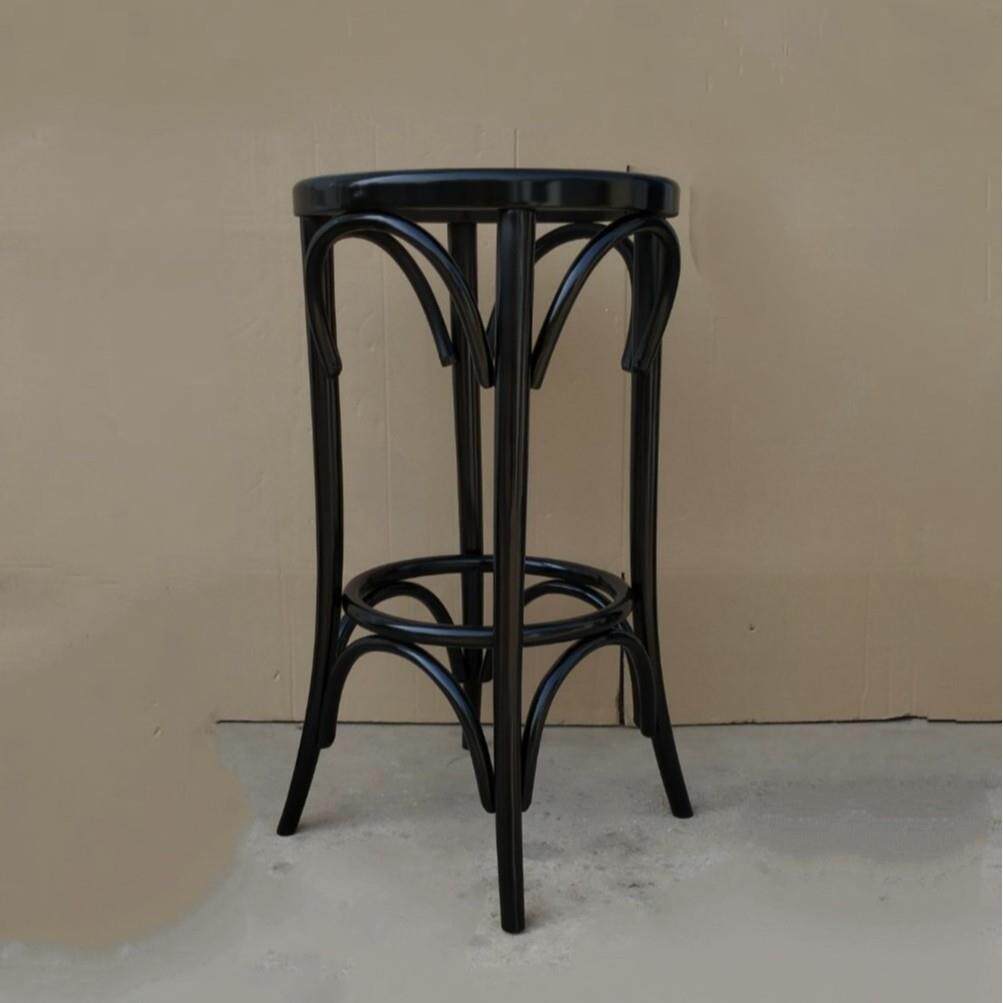 美式复古桑纳家用圆型吧凳设计师做旧实木酒吧椅前台接待高脚凳子