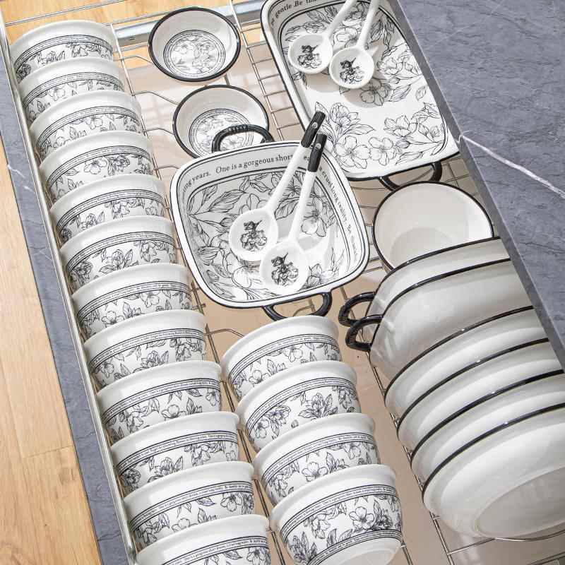 欧式复古碗具2024新款碗碟套装家用餐具陶瓷碗筷盘子碗套装组合