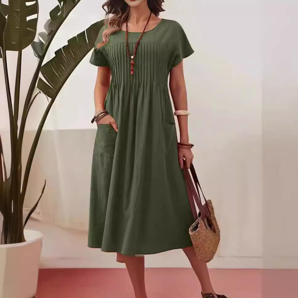 loose swing neck size linen womens round large and casual