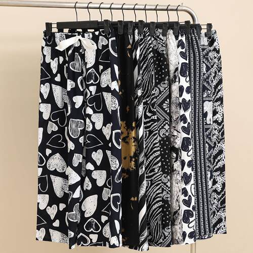 Cotton and silk sleepwear women's thin black and white