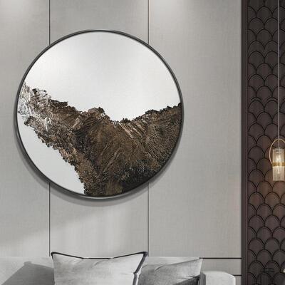 入形户圆装关客厅饰画走廊过道砂QHI岩浮雕画客厅沙发背景玄壁挂