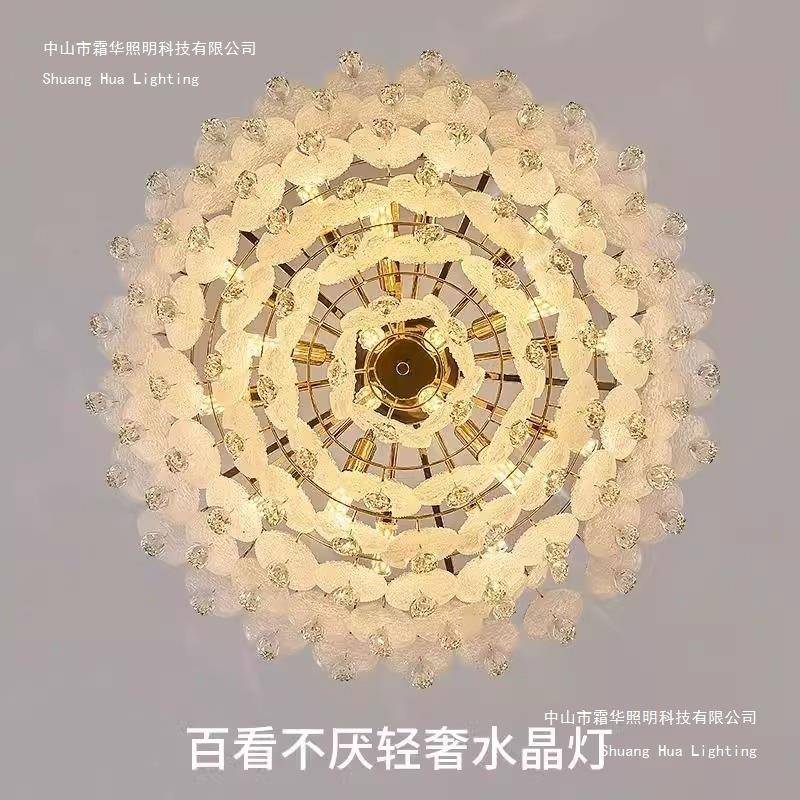 2025新款法式奶油风轻奢水晶吊灯现代高档客厅餐厅卧室羽毛琉璃灯