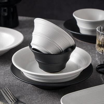 Ceramic tableware, black and white fish dish, soup bowl