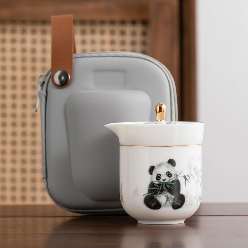 熊猫快客杯一壶一杯单个人专用可携式旅行茶具套组手抓泡茶壶茶杯