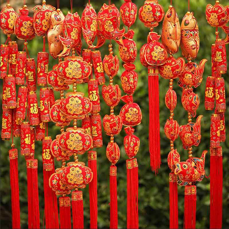 婚用喜庆红辣椒品蝴挂件春挂件总链节新年装饰中国结鞭炮福结袋蝶