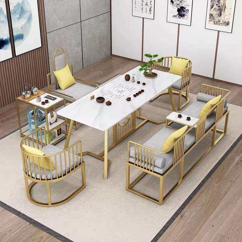 轻奢岩板茶桌椅组合现代中式风格高端办公室功夫泡茶桌茶室茶台
