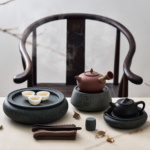 功夫储水茶盘乌金石小茶台天然青石电陶炉茶炉煮茶专用家用干泡盘