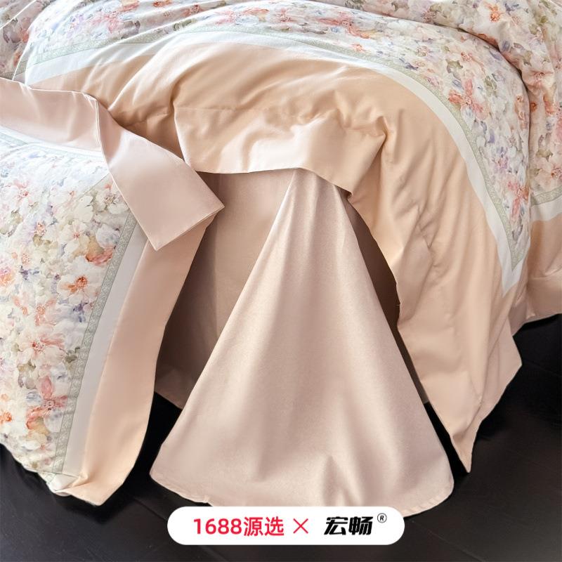 全棉60支长绒棉磨毛四件套田园风纯棉贡缎数码印花秋冬加厚套件