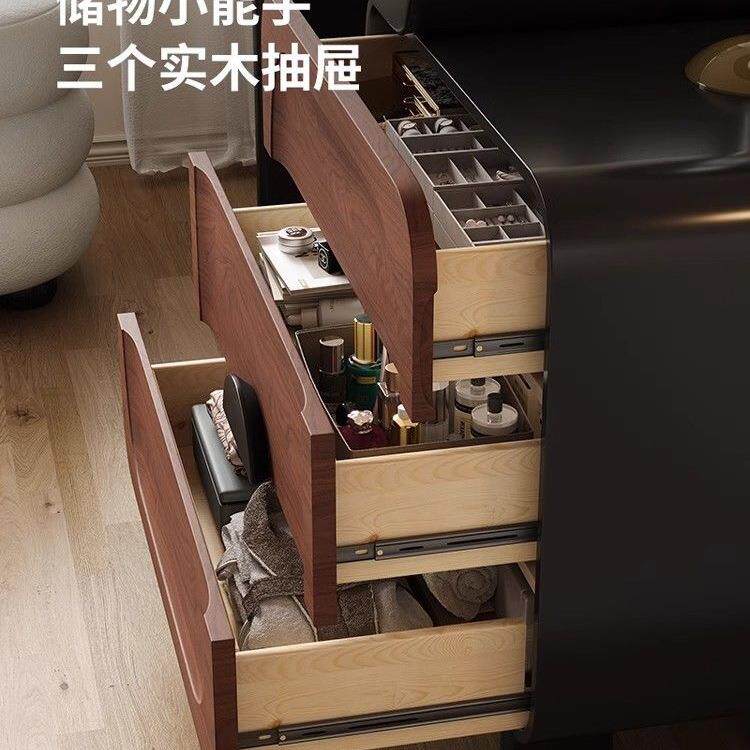 宜洛复古桌梳妆台斗柜一体小户型卧胡桃木纹盖化室362翻妆可伸缩