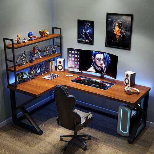 实木转角电脑桌台式家用办公桌卧室拐角电竞桌l型双人书桌写字桌