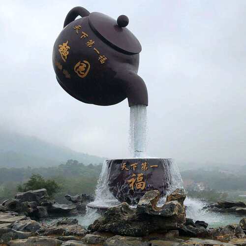 新款直销大型流水喷泉悬空茶壶铁桶雕塑天壶酒店广场景区庭院茶馆