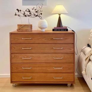 中古风实木五斗柜家用移动餐柜沙发边柜实木收纳柜大抽屉收纳柜