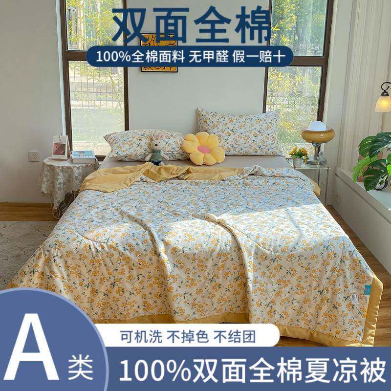 A类双面全棉夏凉被空调被100纯棉夏被单双人可机洗夏季薄被子