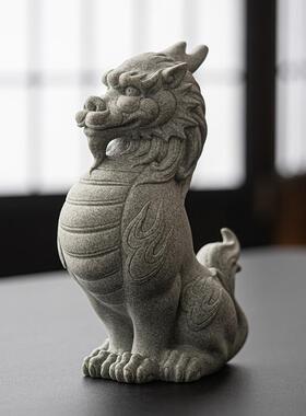 青砂石瑞兽貔貅鱼缸造景装饰品国风家居客厅招财貔貅桌面茶宠摆件