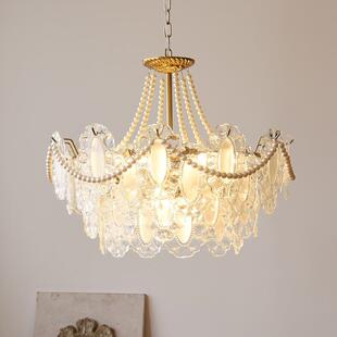 玻璃主卧室灯中古浪漫珍珠房间灯具轻奢温馨新款 法式 水晶吊灯意式