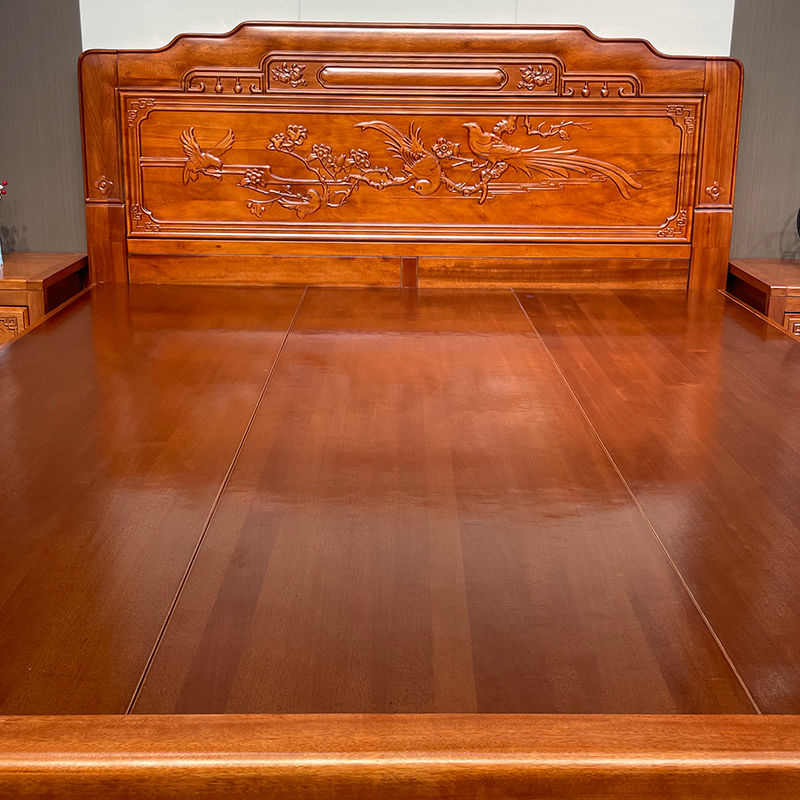 新款全实木榫卯床1.8米双人主卧婚床金花梨木仿古雕花1.5米床中式