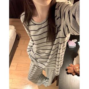2026年新款睡衣女春秋季韩版简约长袖长裤条纹家居服两件套装学生