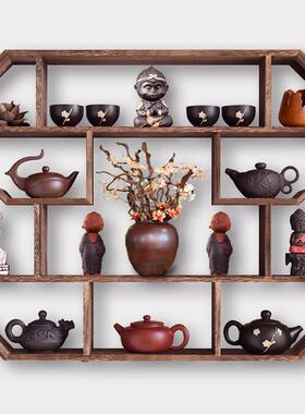 墙古架实木中式壁挂置式墙上VRK客厅物架实木茶博具茶壶架子挂博