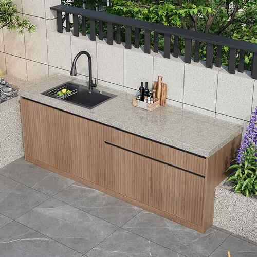 【包安装】别墅庭院户外操作台大理石厨房料理台一体柜洗菜池吧台