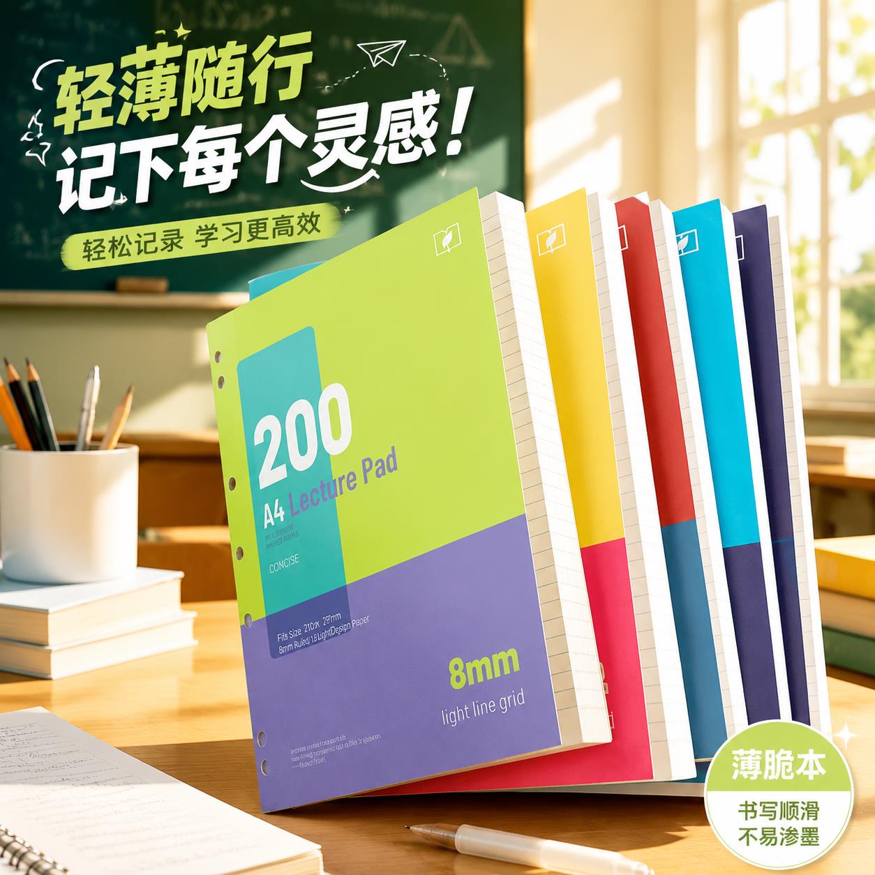 美式薄脆本A4考研考公薄脆活页本初中高中学生可携式本子横线笔记本