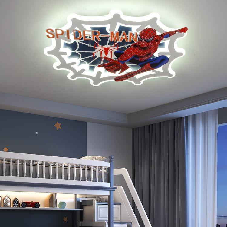 童房卧灯饰男孩室led吸顶灯儿创意卡美式5211通蜘蛛侠灯男童房间
