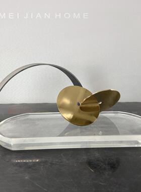 现代金属圆片摆件椭圆水晶托盘酒柜餐厅摆设中式样板房软装饰品