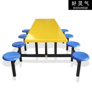 直销学生食堂餐桌八人圆凳连体员工饭堂餐桌椅广东送上门简约现