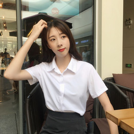 2022短袖雪纺衬衫女宽松韩版学生职业装工作服黑白衬衣女夏装