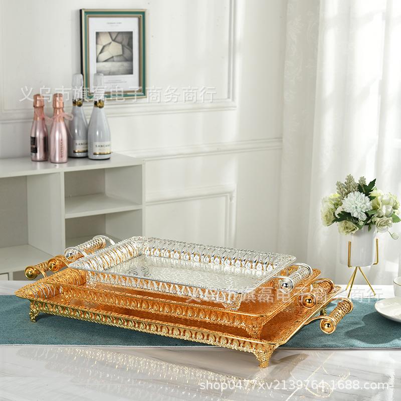 欧式方形托水果盘店盘家用KFRX长TV果盘镂空酒花边托盘摆件高档