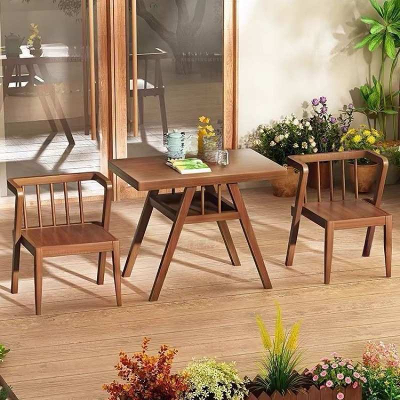 全实木阳台茶桌椅三件套创意一桌二椅休闲客厅喝茶桌椅组合小户型