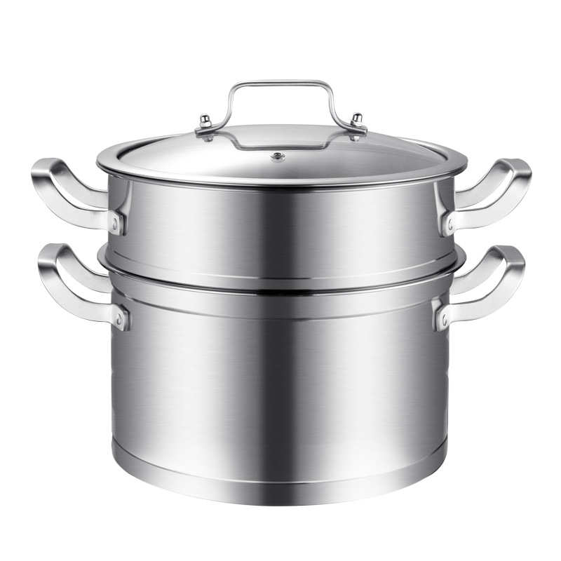 蒸锅 双层三层复合底双耳汤锅 304不锈钢加厚直角汤蒸锅