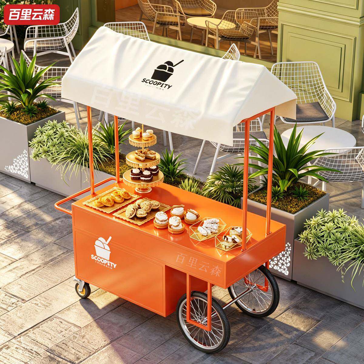 铁艺花车移动摆摊车商场门店活动促销车咖啡甜品试吃车超市摊位架