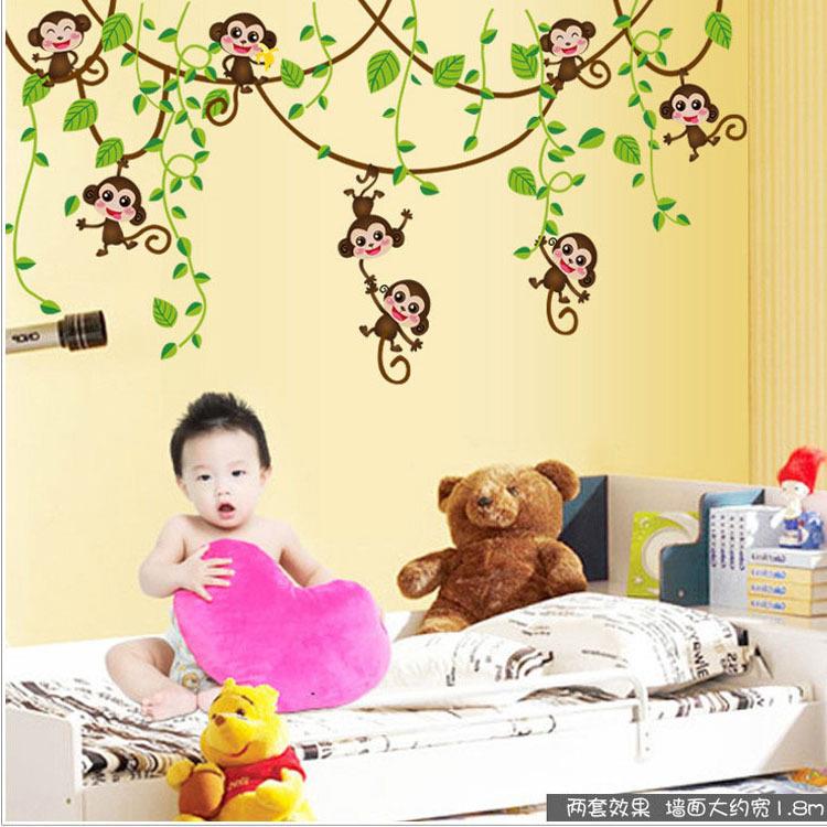 AY7247木拉城堡 可移除墙贴纸卡通可爱猴子爬树贴画 儿童房幼儿园