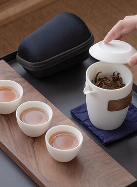 户外羊脂玉白瓷快客杯一壶三杯过滤内胆泡茶壶便携式旅行茶具logo