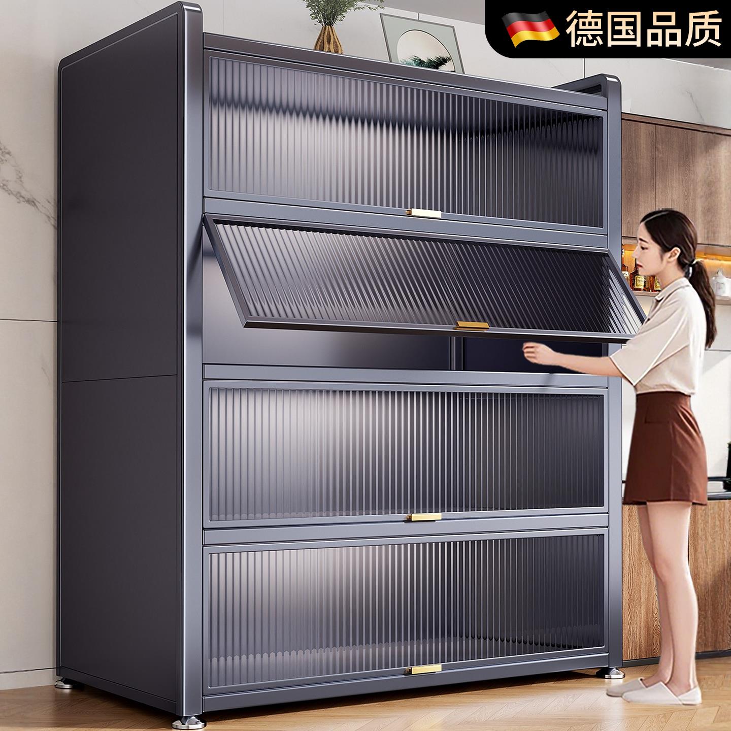 厨房置物架多功能落地多层家用微波炉碗碟整体橱柜靠墙防尘收纳置