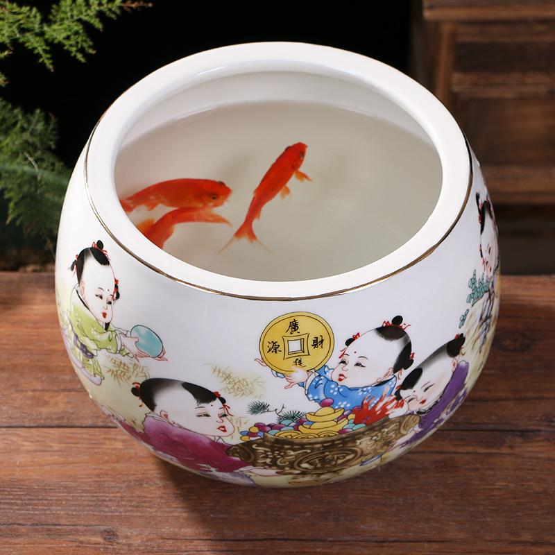 景德镇陶瓷粉彩聚宝盆装饰品客厅创意家居桌面缸玄关风水招财摆件