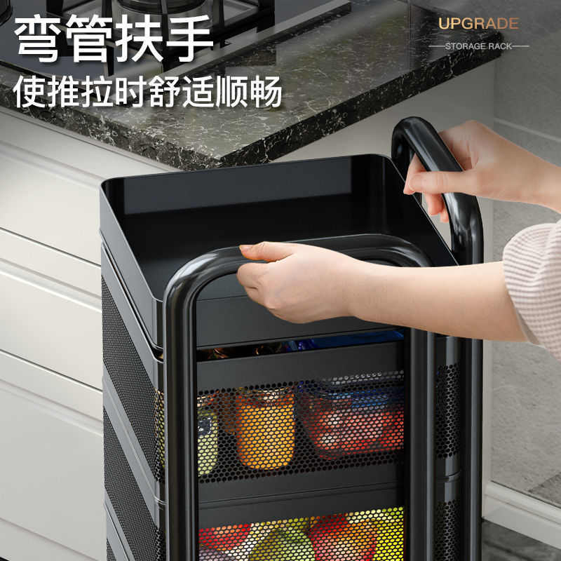 厨房蔬菜收纳架落地家用多功能免安装旋转放果蔬多层小推车置物架