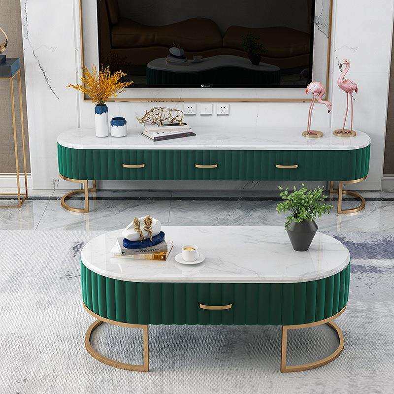 轻奢客厅电视柜茶几组合大理石意式视听柜套装岩板北欧茶几电视柜